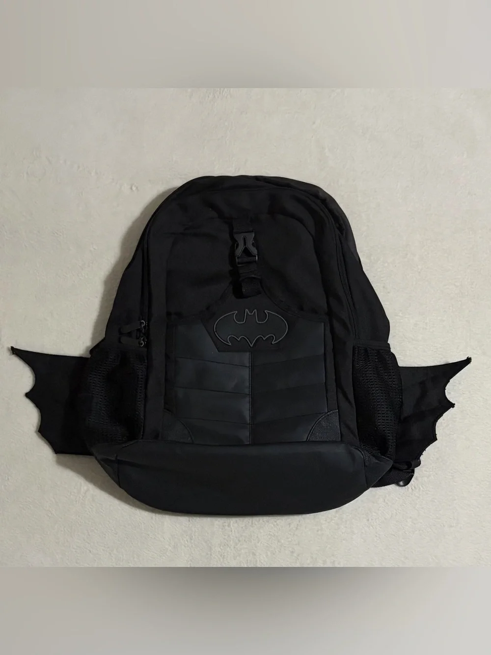 Black Batman Emblem Men's Backpack with Winged Side Panels